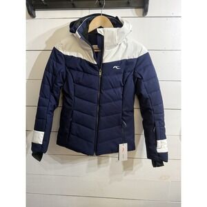 KJUS Girls Madlain Insulated Ski Jacket Size 152 US 12 Navy Blue White NWT‎